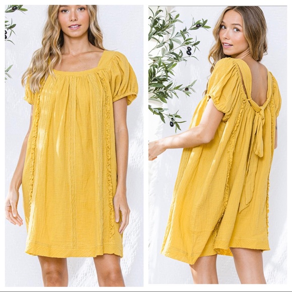 -#19 Boho Gipsy Chic 100% Cotton Square Neck Swing Dress - Picture 1 of 4